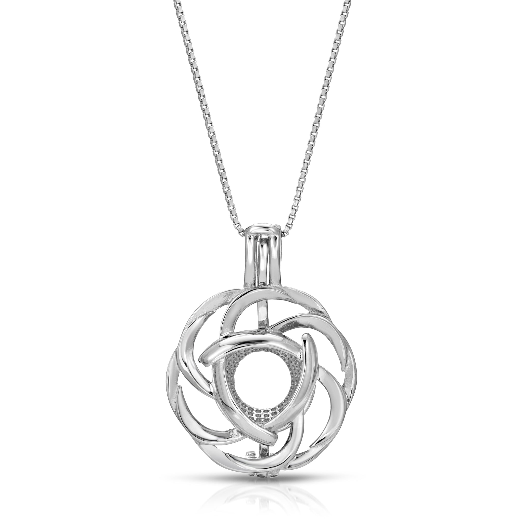 Sterling Silver Pearl Cage Pendant Setting - Flower Design Pearl Cage Pendant Setting Box / 18 in.